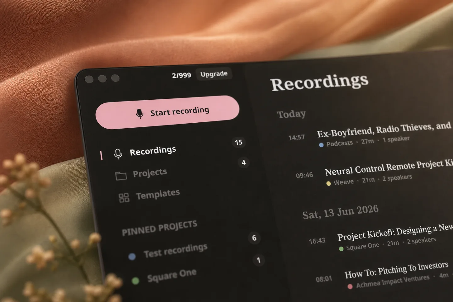 The Weeve app on a Mac, showing a list of recordings